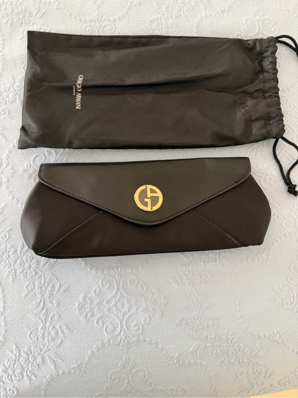 Giorgio Armani Black Mini Eyewear Case with Gold GA Emblem